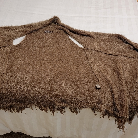 Donna Diosa Brown Eye Lash Hem Fly Away Open Boho Hippie Fuzzie Vest Free Sz - Picture 6 of 9